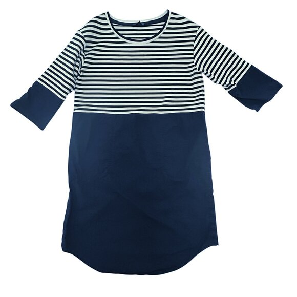 COS Navy & White Striped Cotton Poplin & Knit Dress Size Small - Picture 4 of 13